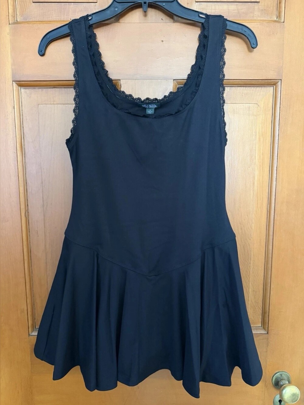 Black Lace-Trim Sleeveless Skater Dress